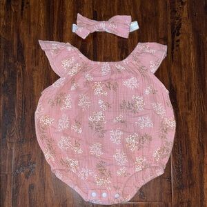 4 For $12 Baby Girl Floral Pink Baby Romper with Headband